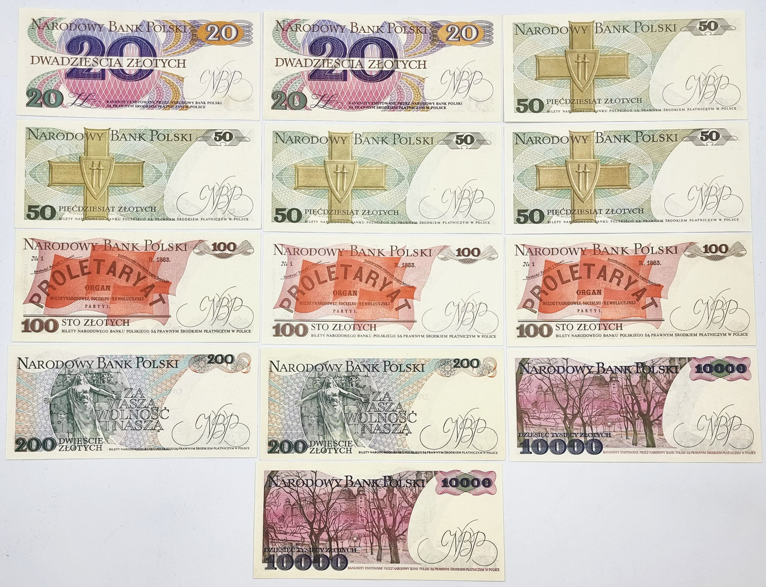 20 do 10.000 złotych 1979-1988, zestaw 13 banknotów